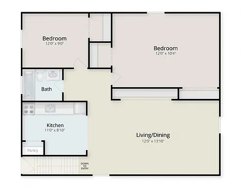 Floor plan 2 Bedroom 1 Bath Luxury