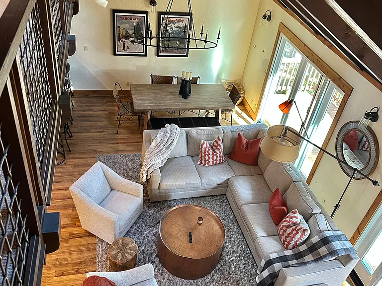 Looking down from the upstairs to the living area.