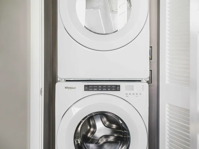 In-home, front-loading washer and dryer.