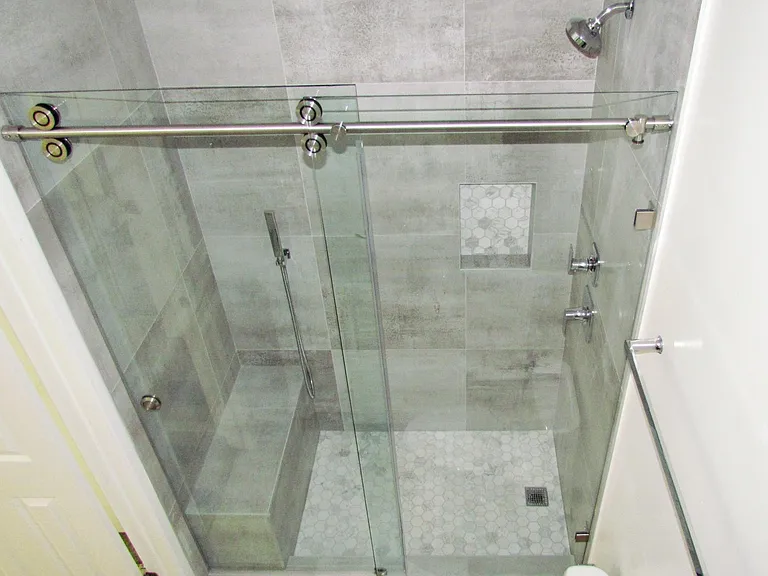 Custom Tiled Shower with Bench & Spray Handle