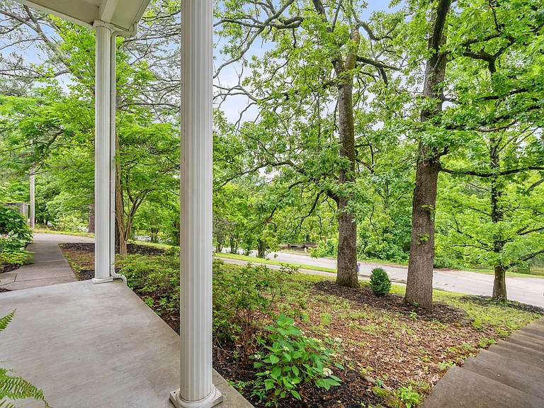 Scenic view of the front yard, with mature trees, from front porch