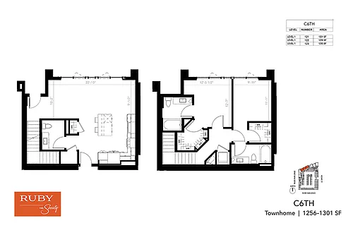 Floor plan Two Bedroom Townhome C6TH