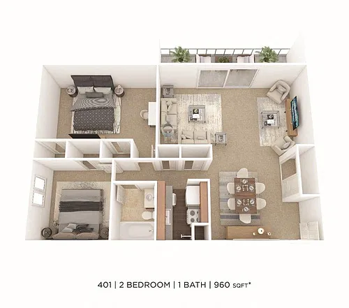 Floor plan Two Bedroom- 960 sqft