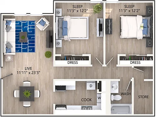 Floor plan 2 x 1 Spacious