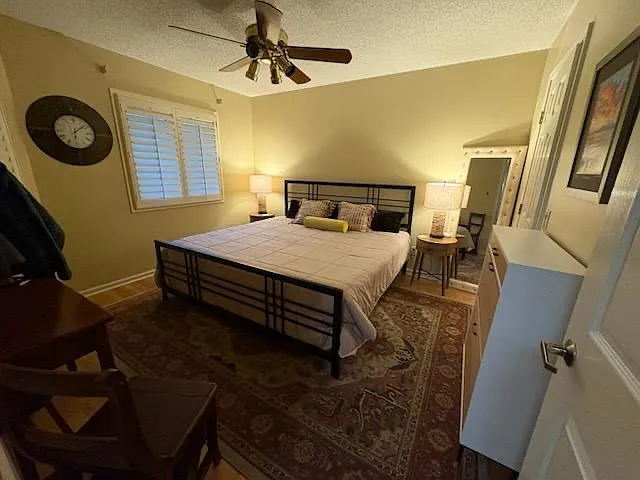 Front bedroom can fit a King size bed. Fan has since been replaced.
