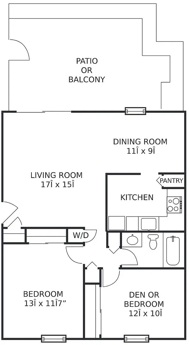 Floor plan 2Bed/1Ba-Dn (F)