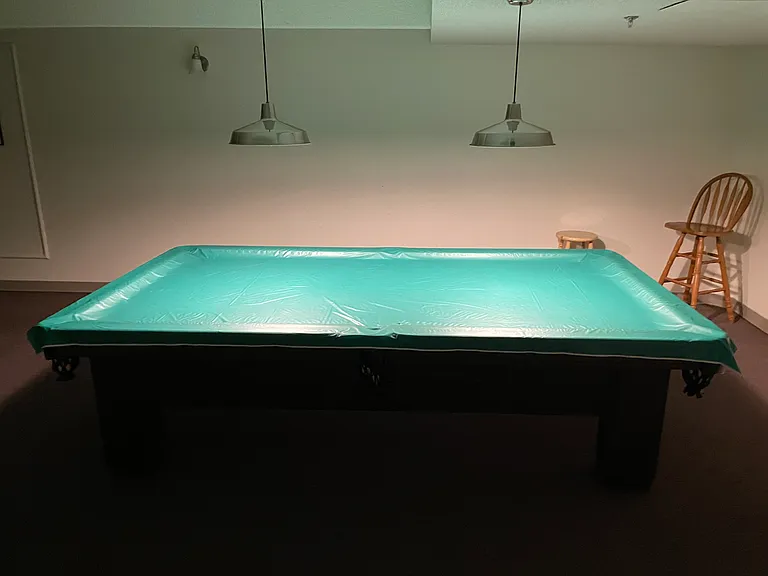 Game room in building basement with pool table and ping pong