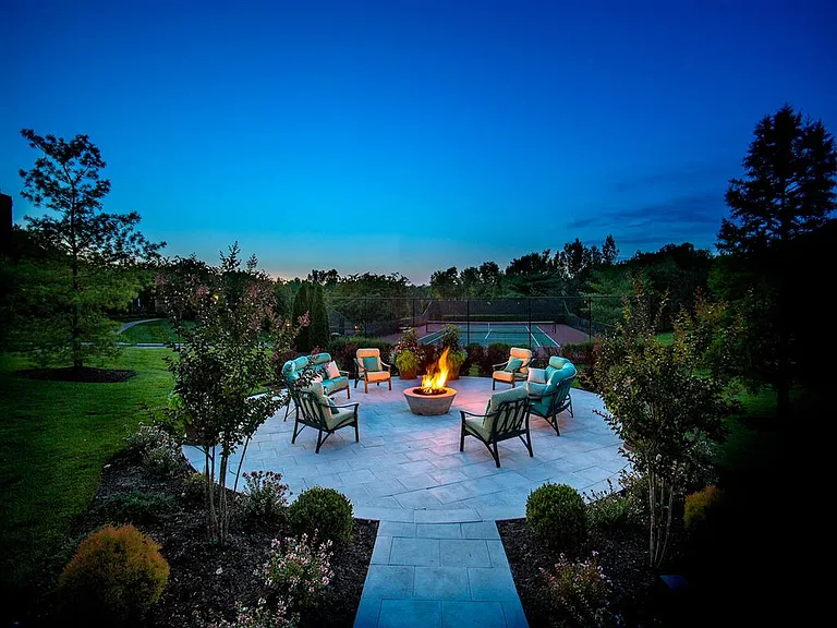 Outdoor fire pit at dusk