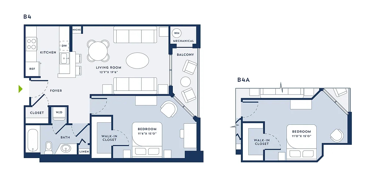 Floor plan 1 Bed/1 Bath - B4A