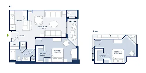 Floor plan 1 Bed/1 Bath - B4A
