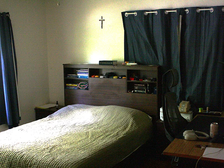 Bedroom 1 with queen and desk area