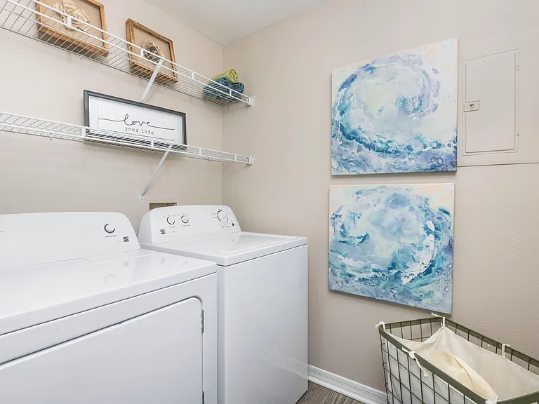 Enjoy the convenience of having your own laundry room with a full-size washer and dryer set, so you can spend less time on chores and more time doing the things you love.