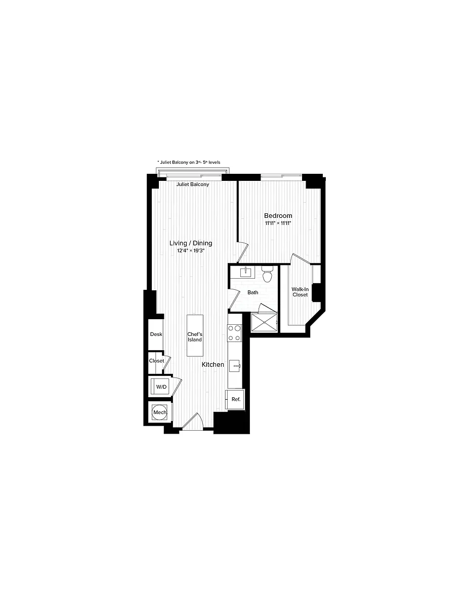 Floor plan A03a One Bedroom One Bath