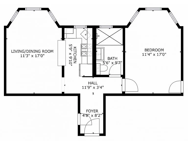 Floor plan 1 BR with Breakfast Bar