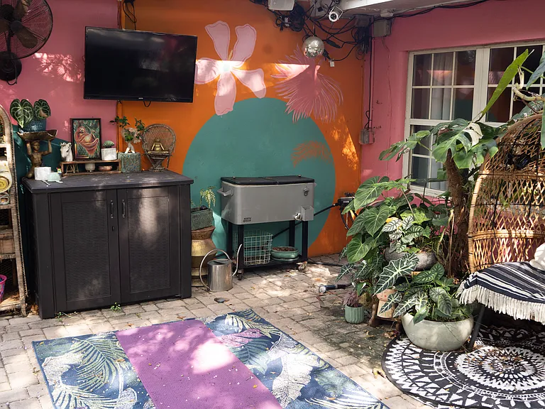shaded patio nook with hot tub