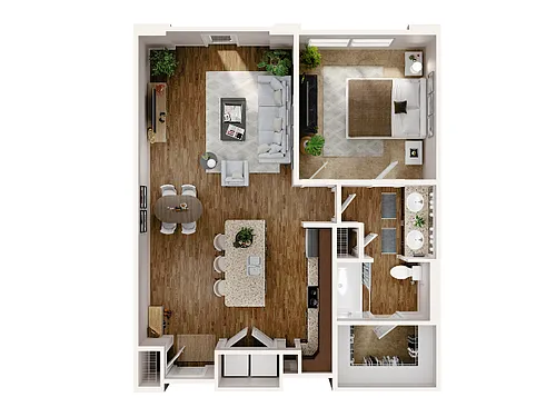 Floor plan 1 Bed, 1 Bath C (140% Income Restricted)