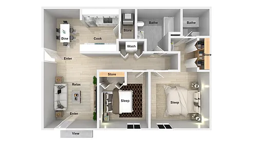 Floor plan 2 Bedroom 2 Bathroom