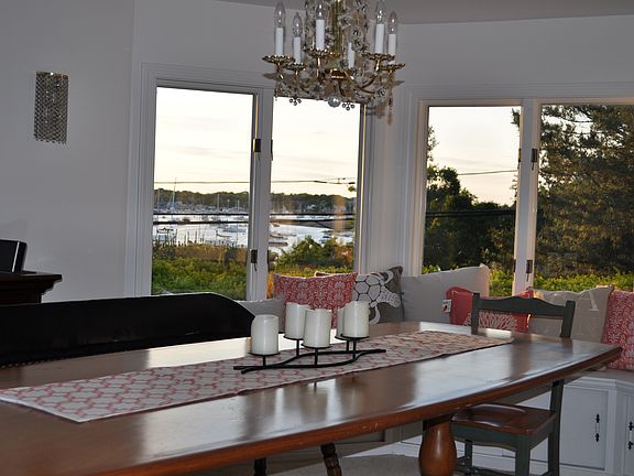 Dining room with a harbor view