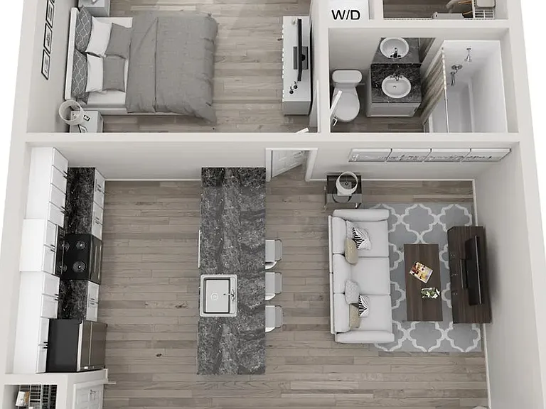 A 3D floor plan rendering of The Majesty Palm.