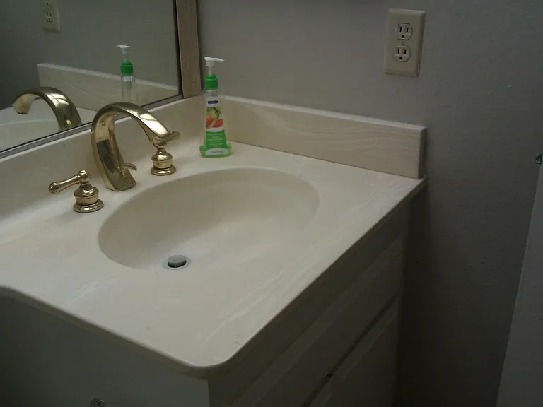 Master bathroom sink close up.