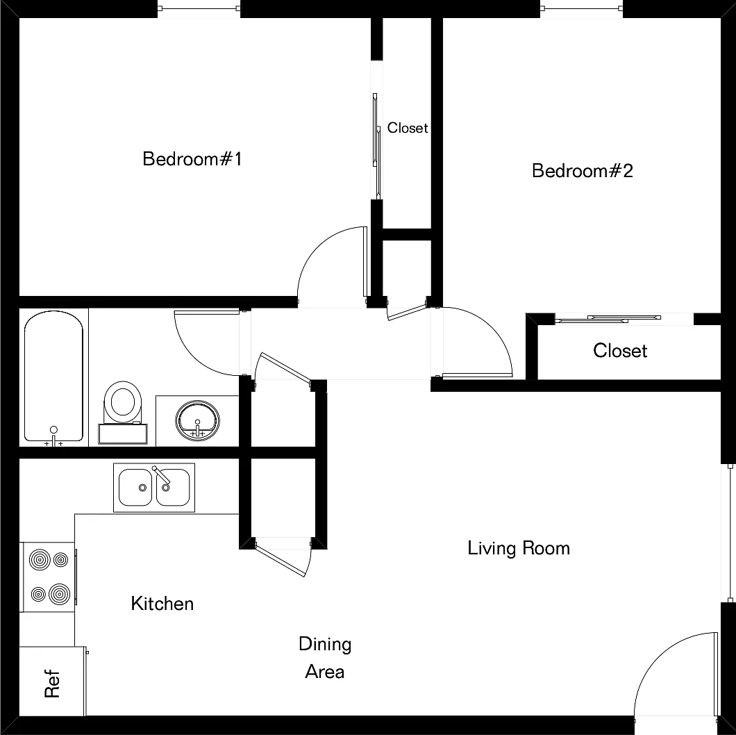 Floor plan 2 Bedroom 1 Bath