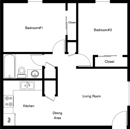 Floor plan 2 Bedroom 1 Bath
