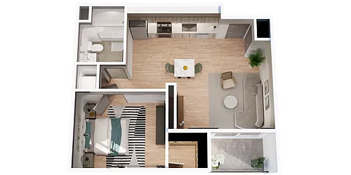 Floor plan 1 BD, 1 BTH C7