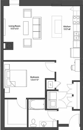 Floor plan BrewHouse Loft 413