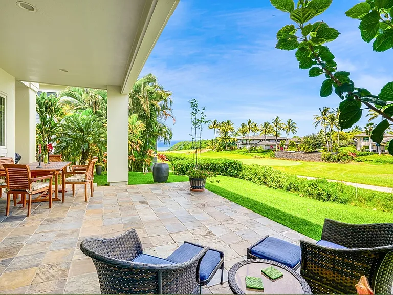 Patio view overlooking golf course to Anini Beach