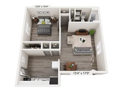 Floor plan 1 Bedroom C Renovated