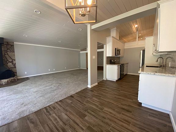 Kitchen and living room.