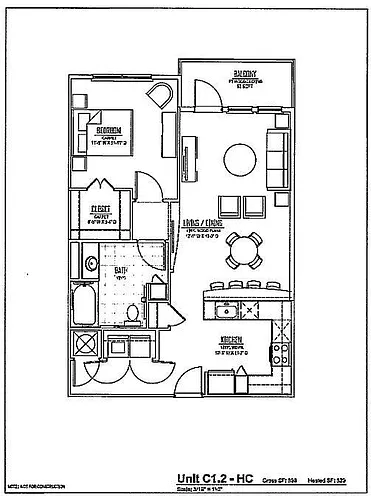 Floor plan 1 Bedroom C1-2 - Accessible Unit