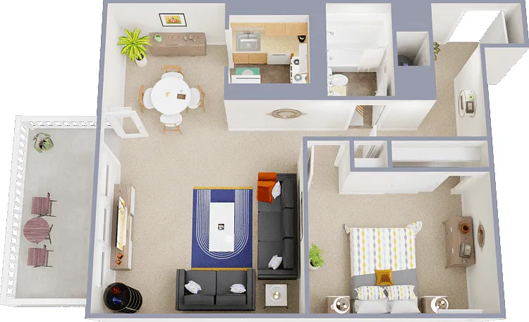 1 Bed 1 Bath Floorplan Diagram