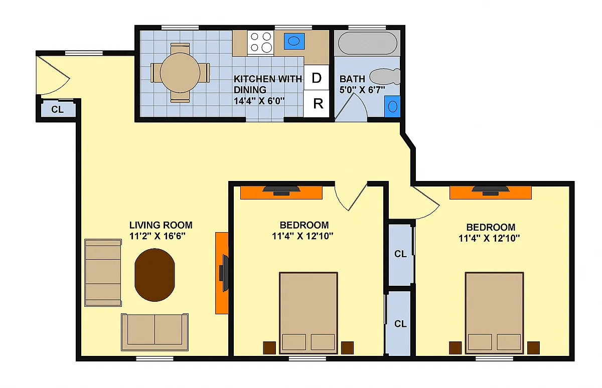 Floor plan Two Bedroom (Downstairs)