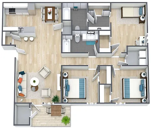 Floor plan 3BR - 2BTH Renovated