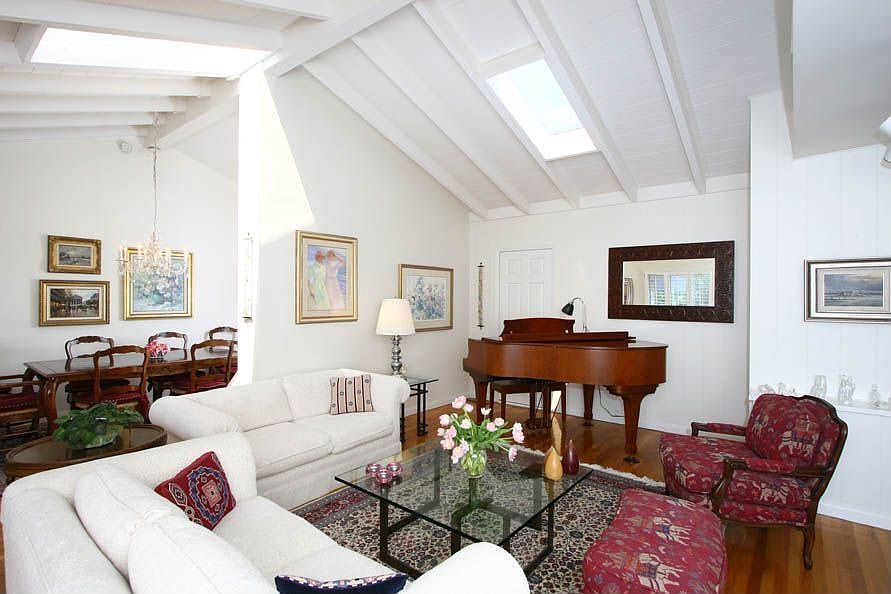 Wood beamed ceilings and skylights 