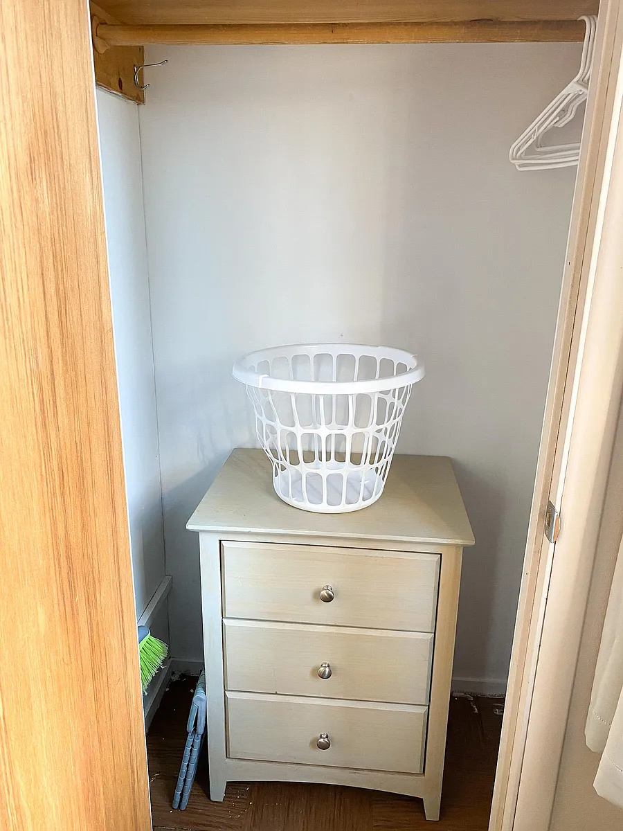 Closet has room for this mini dresser, and has shelves above for out of season clothes. - 9130 Squaw Gulch Rd #7