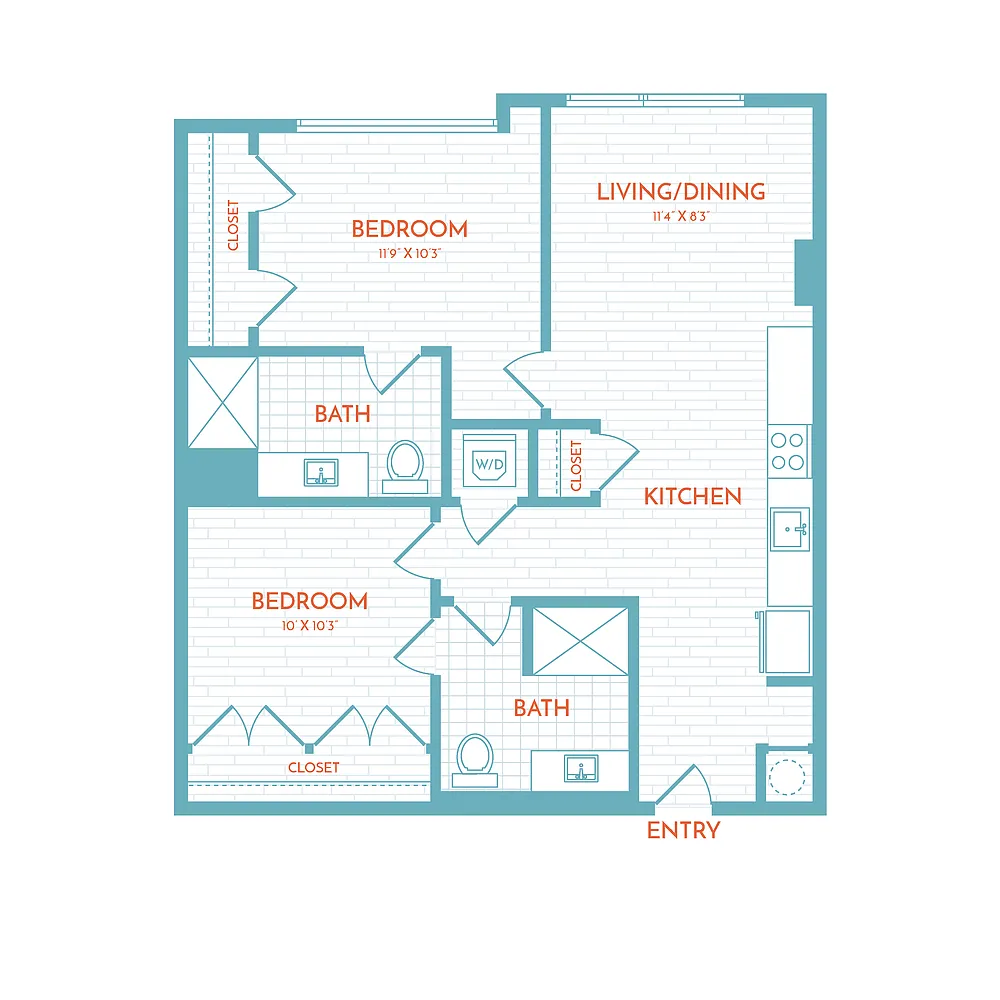 Floor plan E1.1 | 2 Bed | 2 Bath