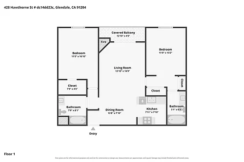 Floor plan 2 BD 2 BA