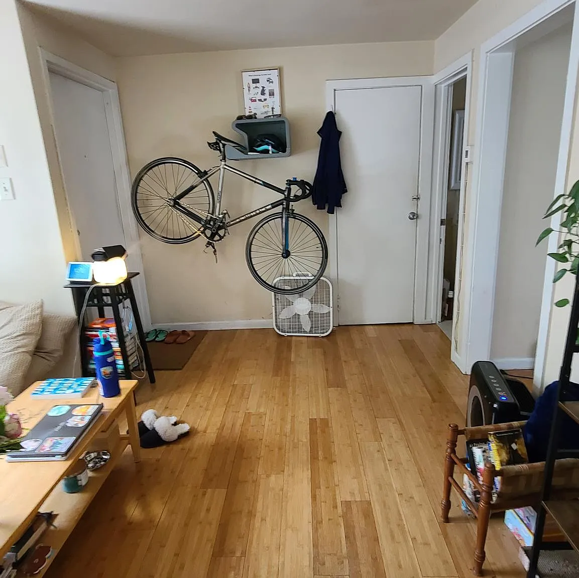 Comfortable living room area with hardwood floors throughout