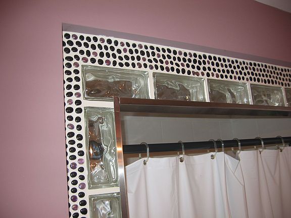 Bathroom With Custom Tile Work-Glass Block And Stone.