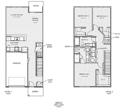 Floor plan 3 Bedroom, 2.5 Bath