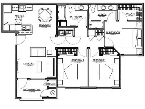 Floor plan 3 Bed 2 Bath