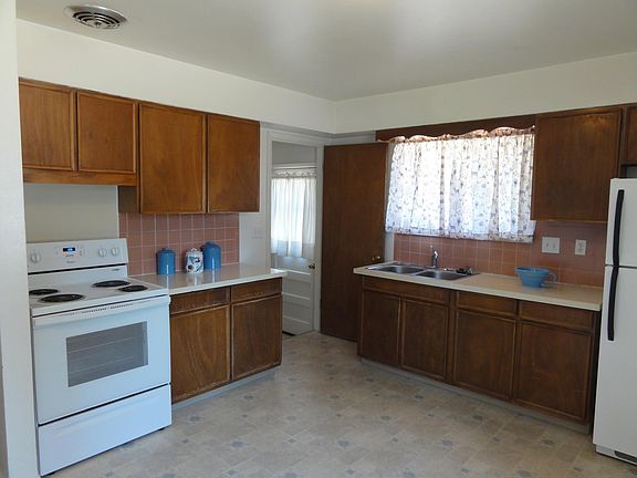 Kitchen with door to the back yard.