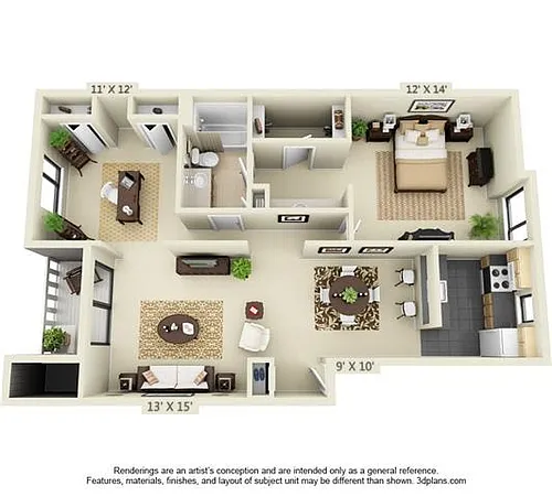 Floor plan 1 Bedroom With Den Style C
