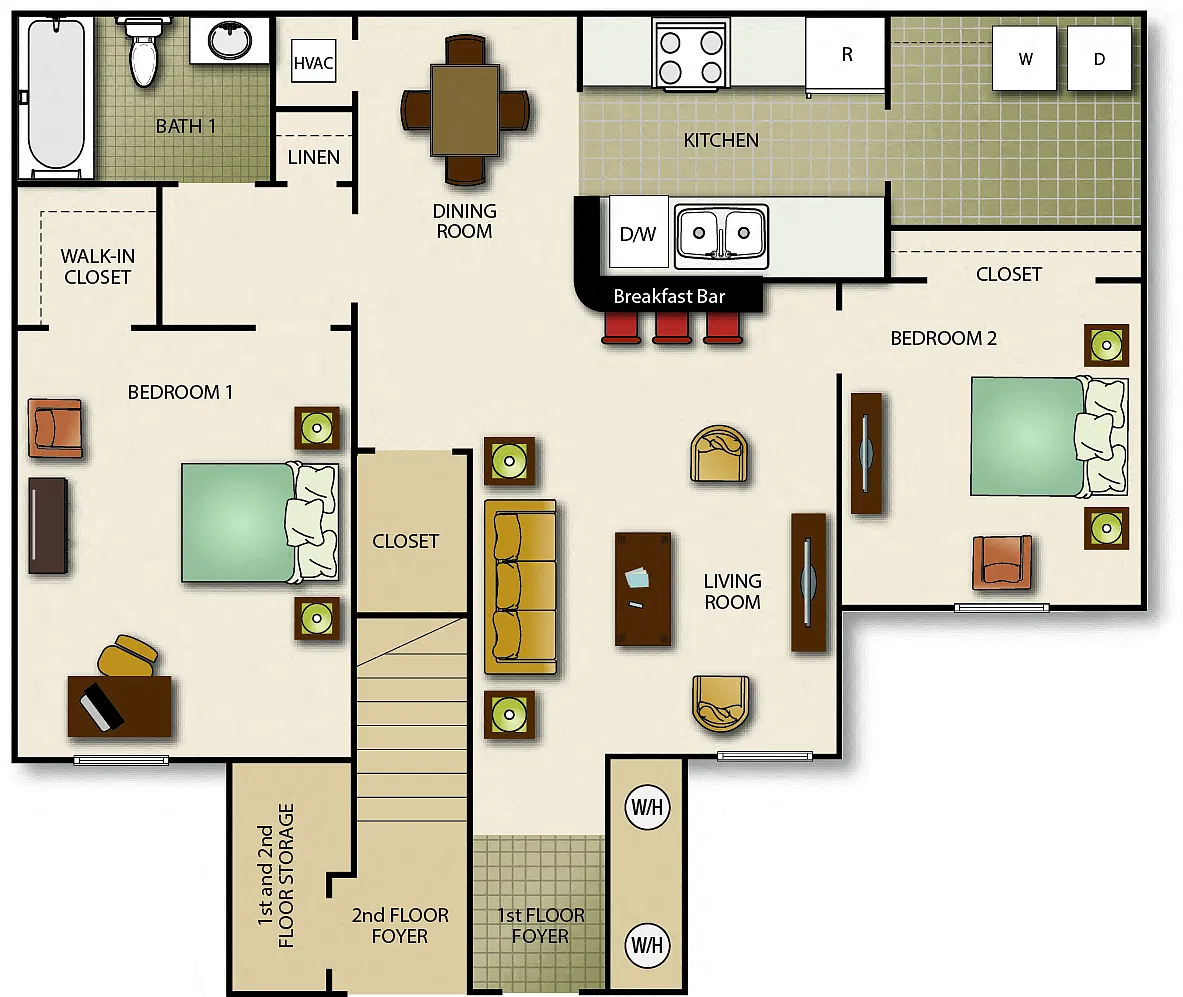 Floor plan Two Bedroom One Bath (b)