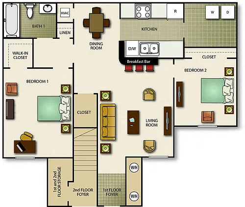 Floor plan Two Bedroom One Bath (b)