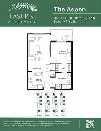 Floor plan The Aspen - 1 Bedroom