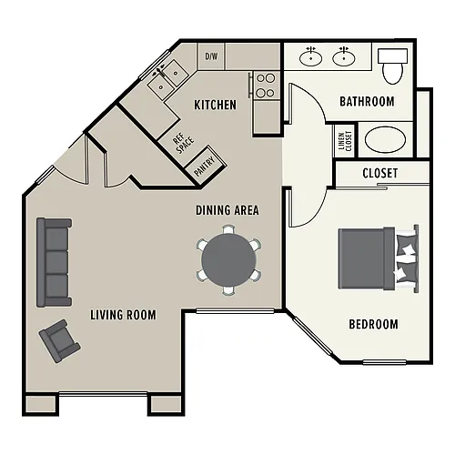 Floor plan 1 Bedroom 1 Bath - Small