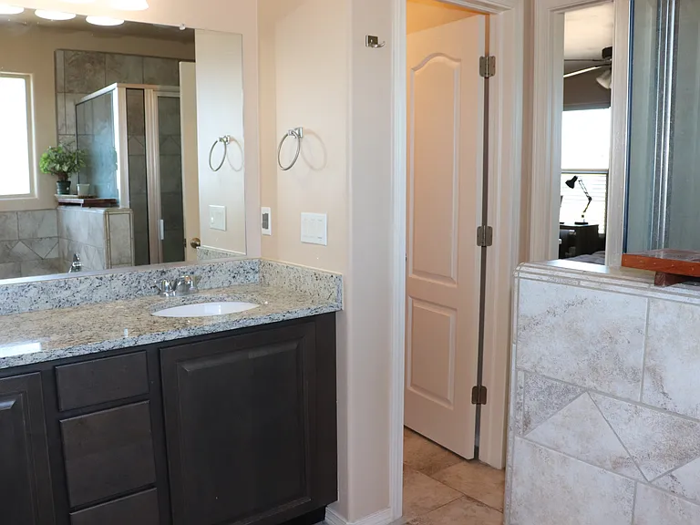 his her sinks, private toilet.